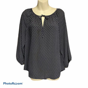 Loft blue/white small blouse tie neck